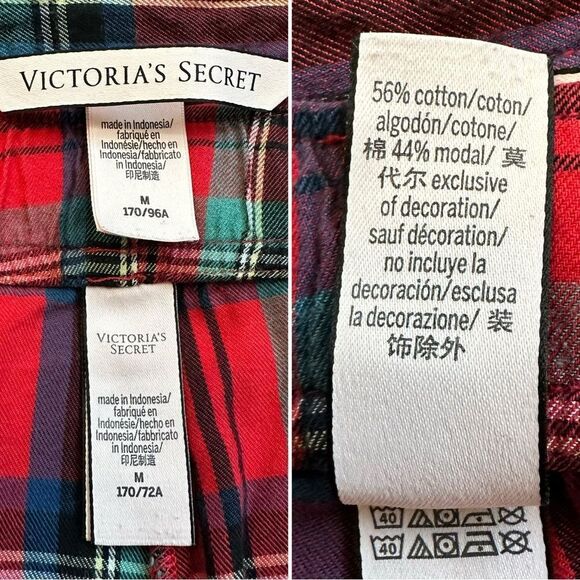 Victoria’s Secret Mayfair Red Green Plaid 2 pc Pajama Set, Sz Medium - Picture 12 of 13
